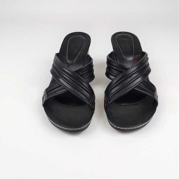 Easy Spirit Black Leather Wedge Sandals 7M - Picture 2 of 8